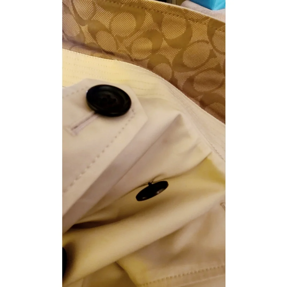 Coach Solid Short Trench Coat Beige Preppy Utilitarian Film Noir Minimalist XS - Picture 6 of 16